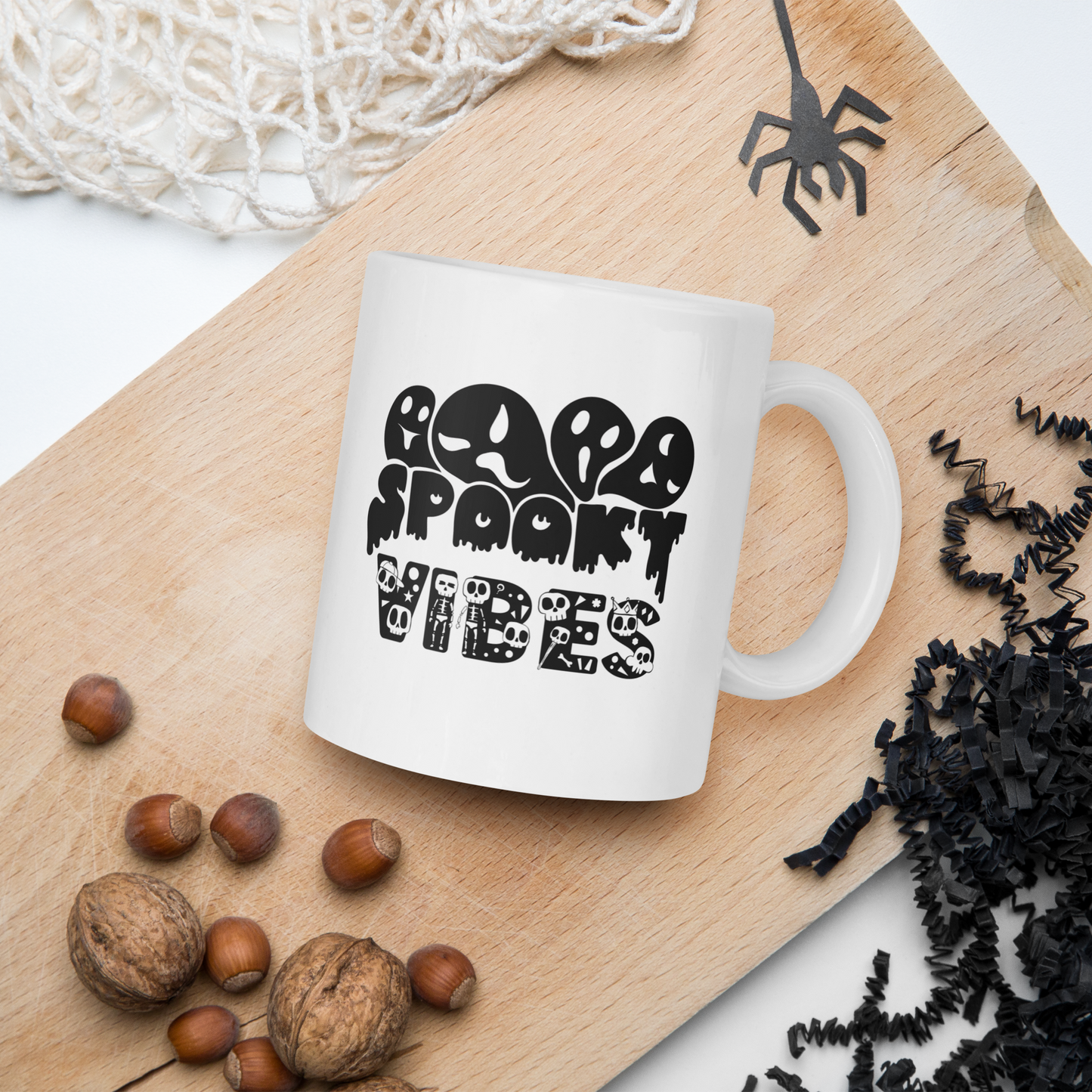 White Ceramic Mug | Perfect Gift Idea for Halloween | Dishwasher Proof | Fun Pottery Mug for Hot Chocolate and Tea | Drinkware