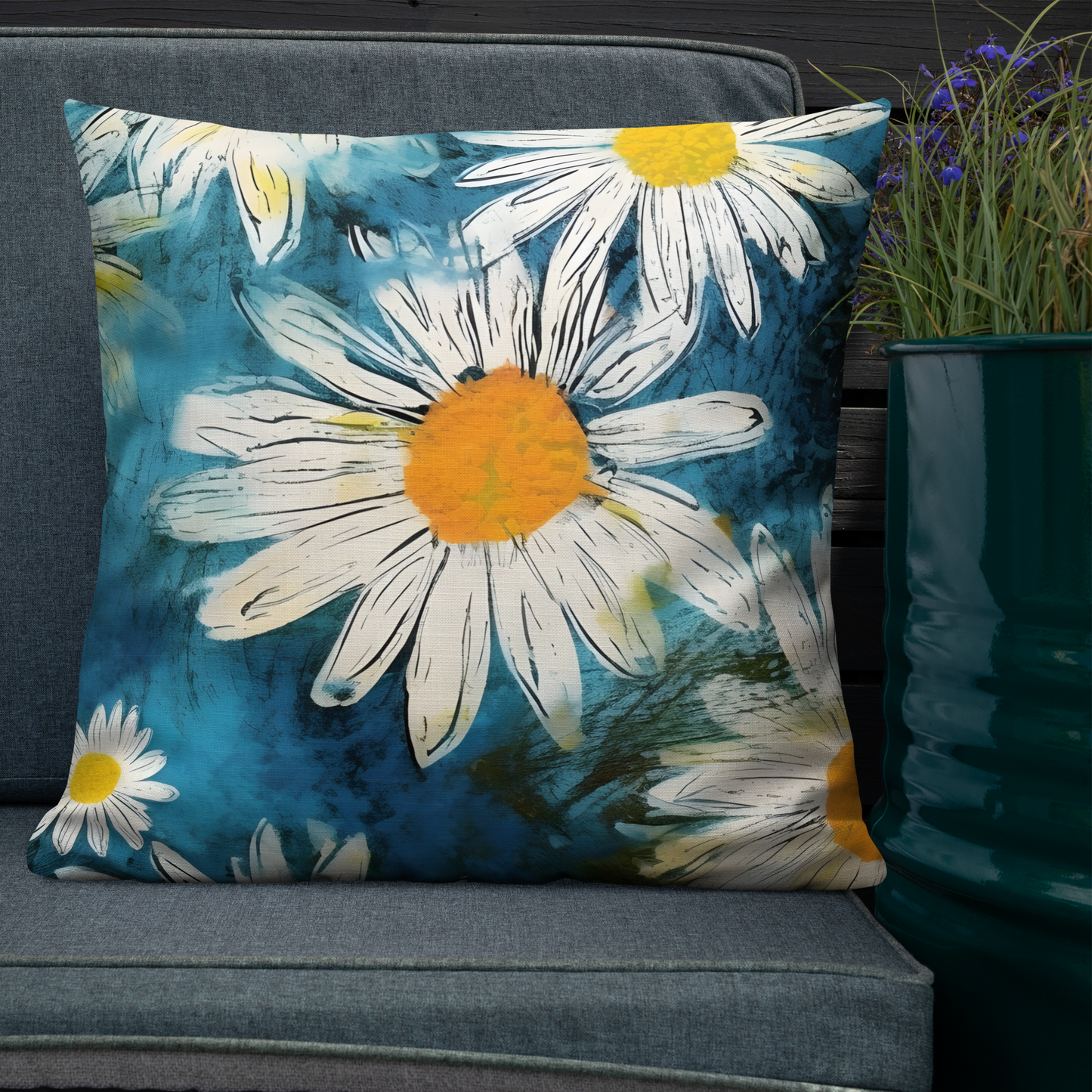 Premium Pillow | Throw Pillow Covers | Vintage Groovy All Over Floral Daisies | Pillow Zipper | Pillowcase Decor for Sofa | Gifts Deco for Bed,Couch,Car