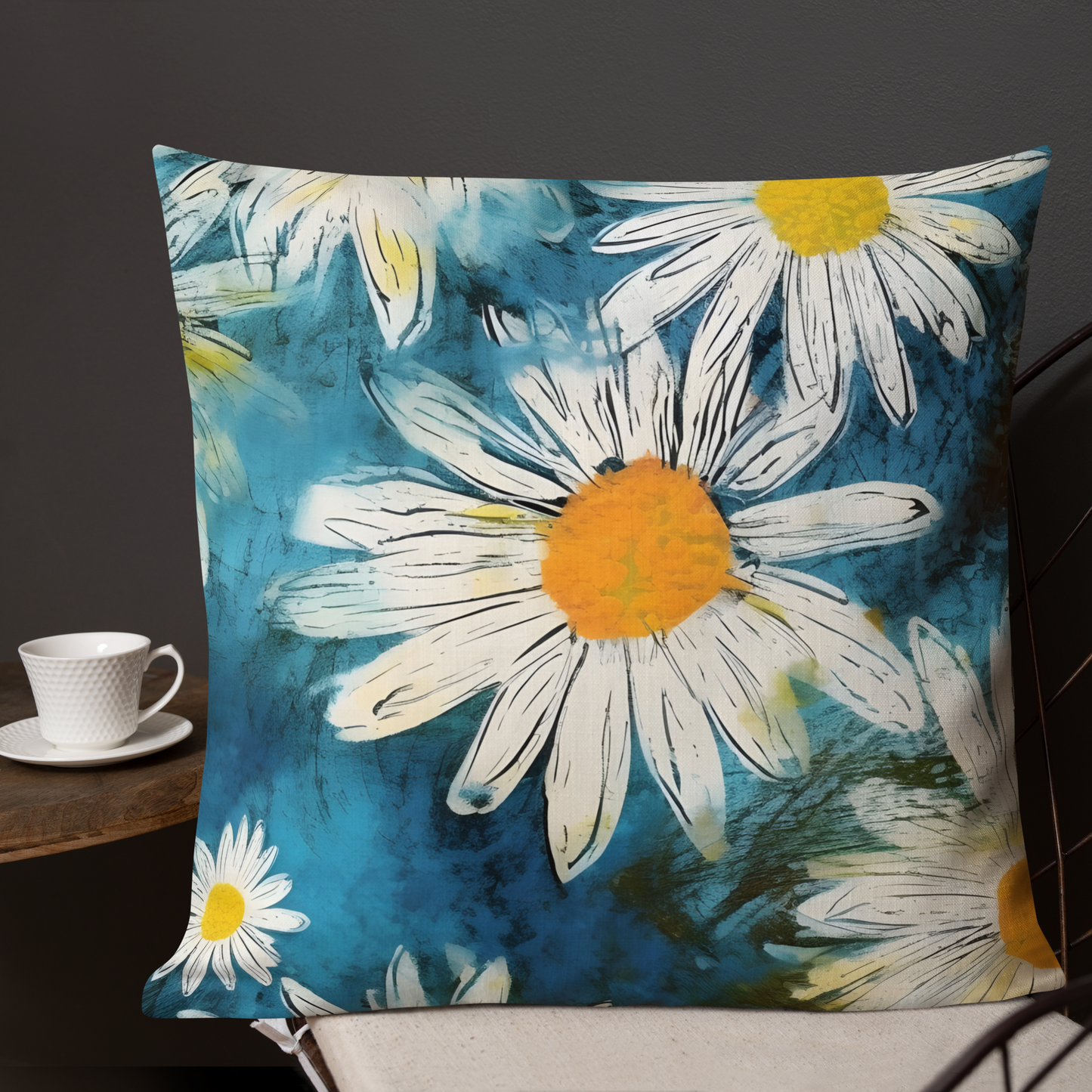 Premium Pillow | Throw Pillow Covers | Vintage Groovy All Over Floral Daisies | Pillow Zipper | Pillowcase Decor for Sofa | Gifts Deco for Bed,Couch,Car