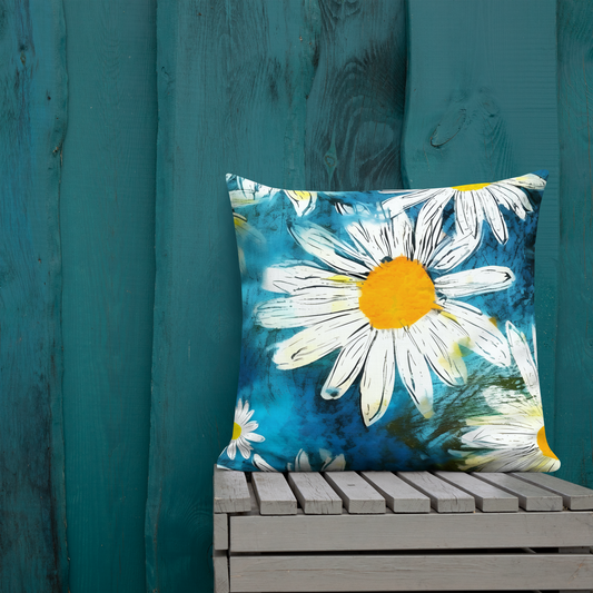 Premium Pillow | Throw Pillow Covers | Vintage Groovy All Over Floral Daisies | Pillow Zipper | Pillowcase Decor for Sofa | Gifts Deco for Bed,Couch,Car