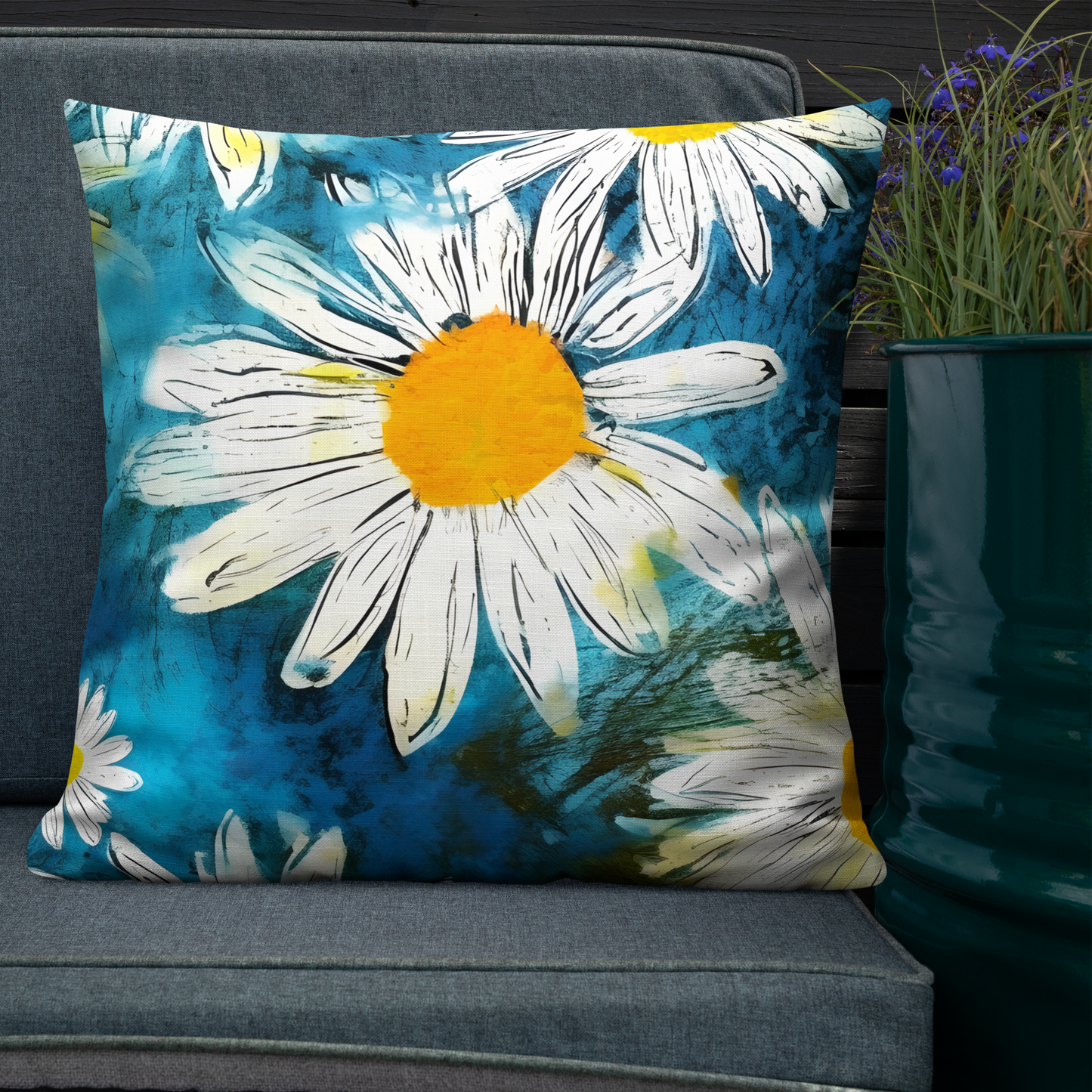 Premium Pillow | Throw Pillow Covers | Vintage Groovy All Over Floral Daisies | Pillow Zipper | Pillowcase Decor for Sofa | Gifts Deco for Bed,Couch,Car