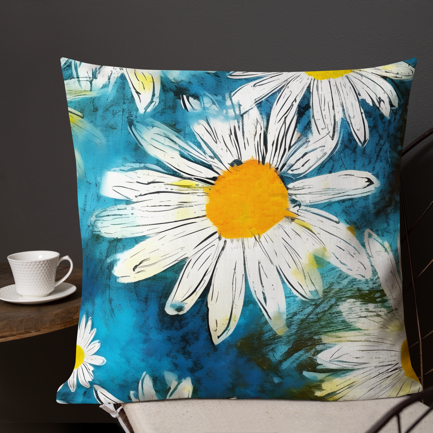 Premium Pillow | Throw Pillow Covers | Vintage Groovy All Over Floral Daisies | Pillow Zipper | Pillowcase Decor for Sofa | Gifts Deco for Bed,Couch,Car